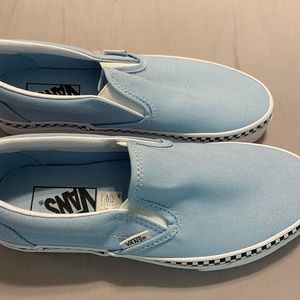 light blue checkered bordered vans